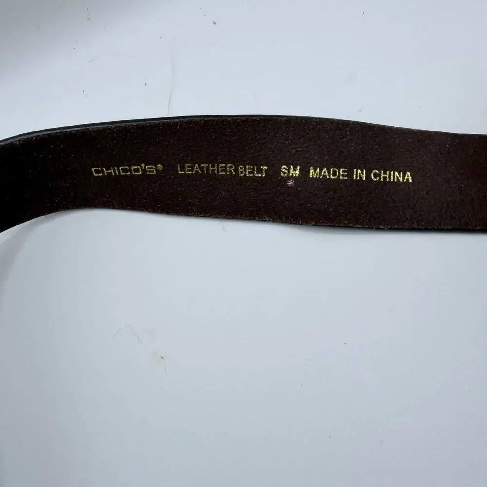 Chico’s Brown Leather Western Belt Small Embellished Buckle Adjustable Boho